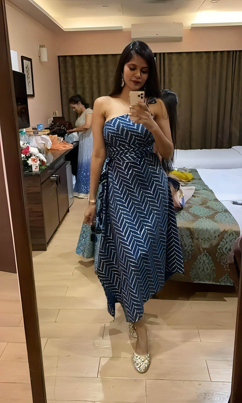 Gold Black One Sided Kaftan With Belt